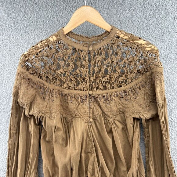 Free People Better For You Crochet Embroidered Victorian Blouse Top Long Sleeve - Picture 8 of 11